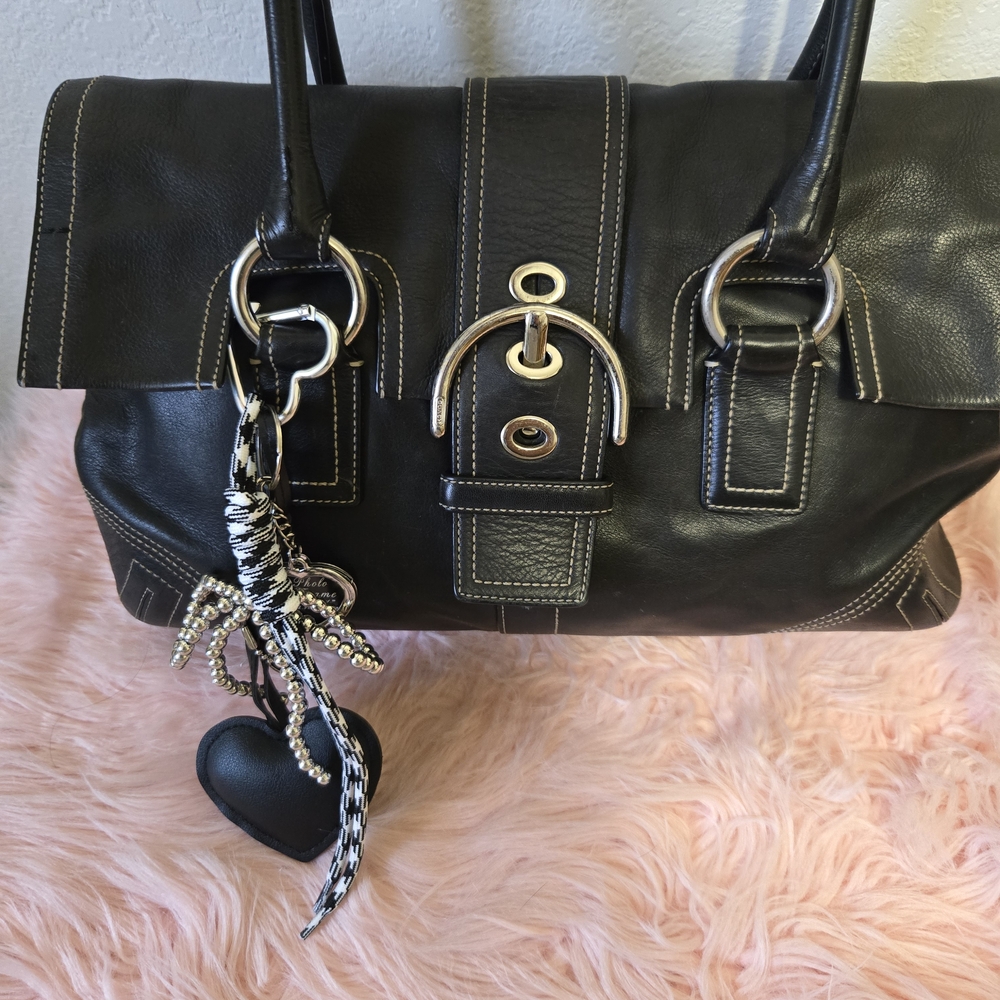 Coach Black Leather Satchel with Silver Accents